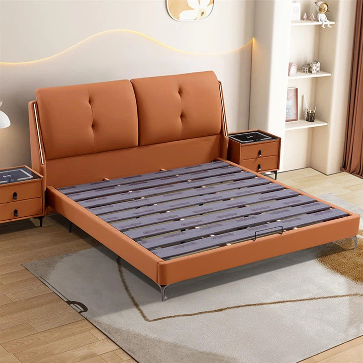 hotel luxury beds of brown leather back upholstered(3)